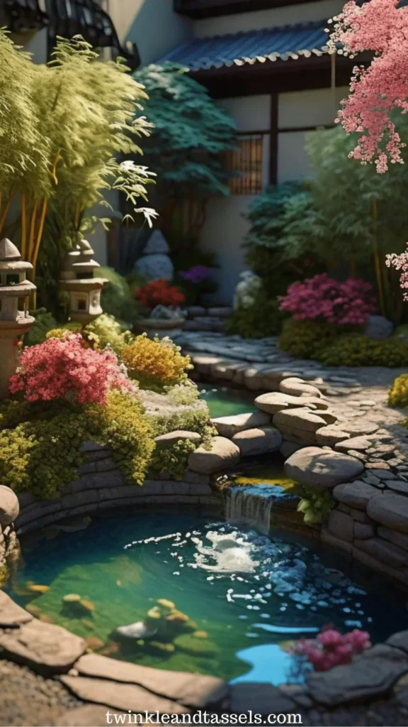 corner garden with pond