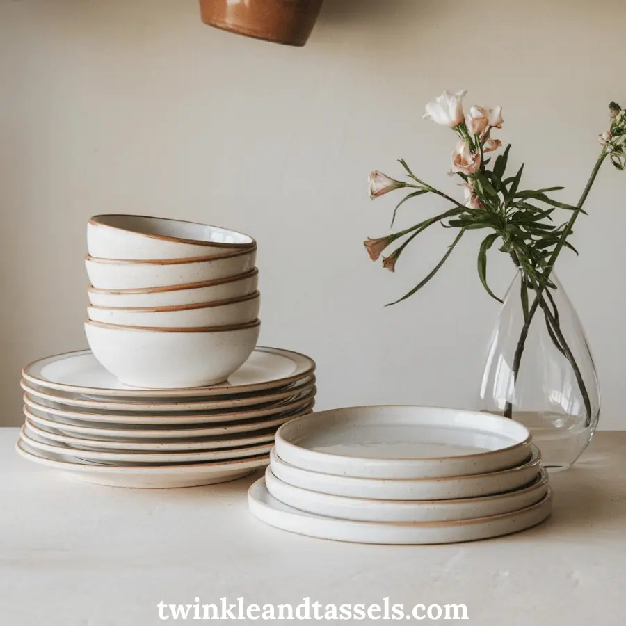 dishes on display at the kitchen counter