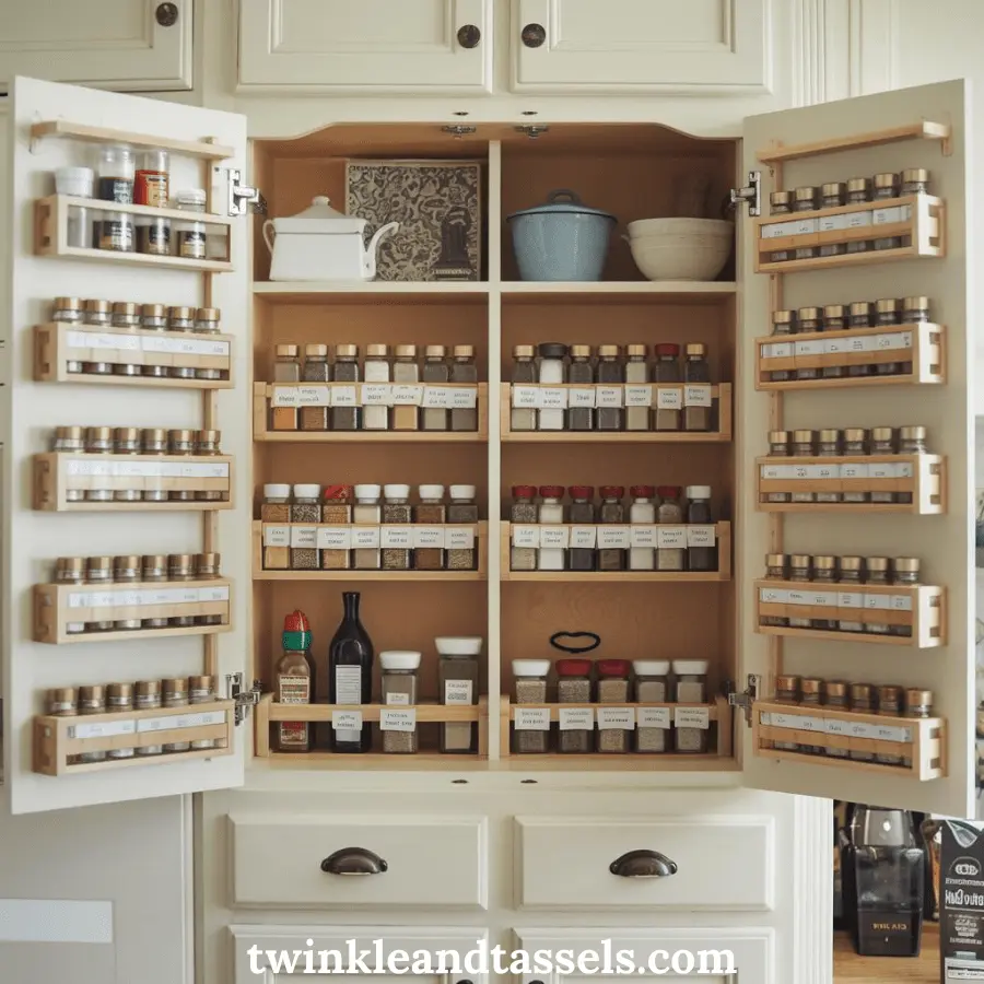 spice racks on the cabinet door