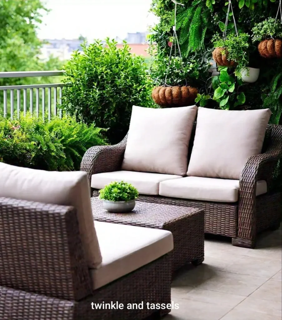 cozy seating in a balcony garden