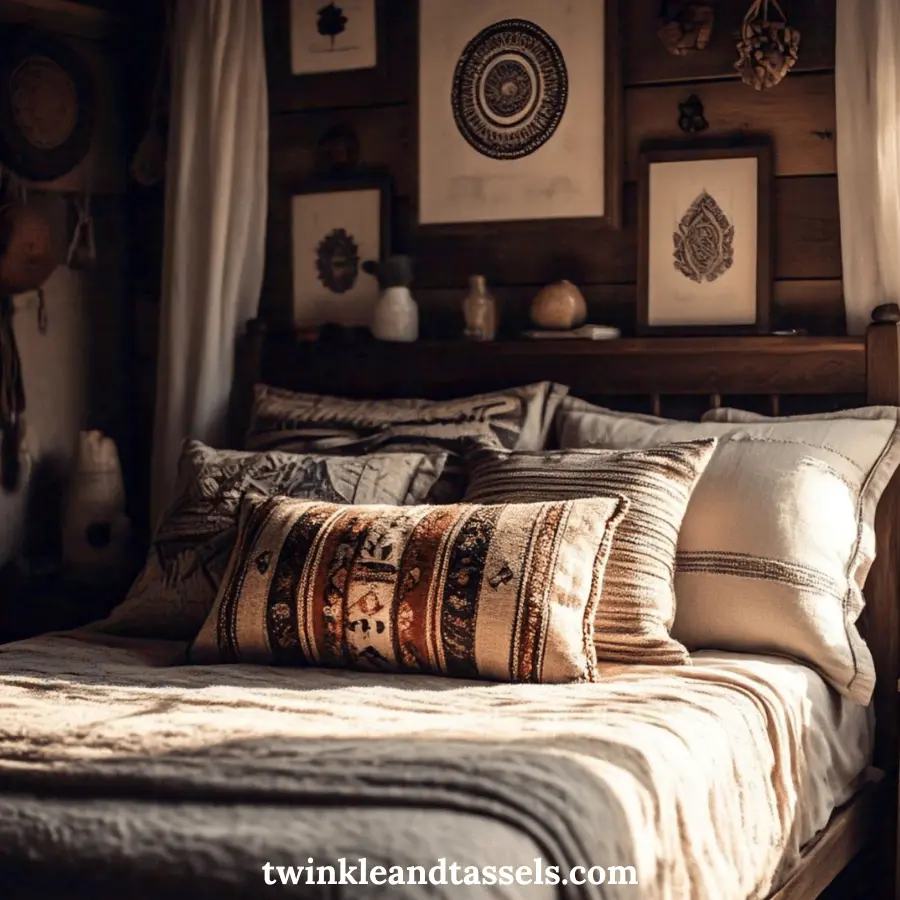 bohemian style pillow arrangement