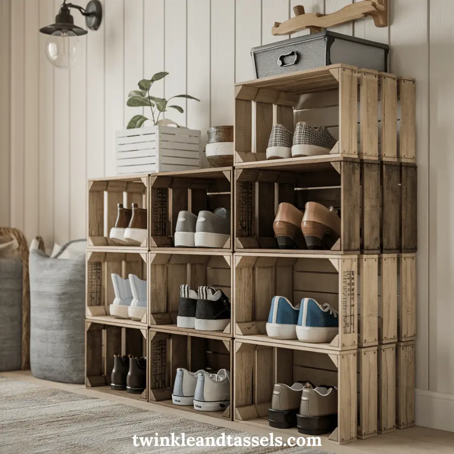 wooden crate for shoe storage
