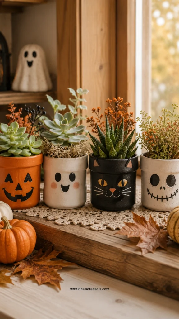 Halloween painted terracotta pots
