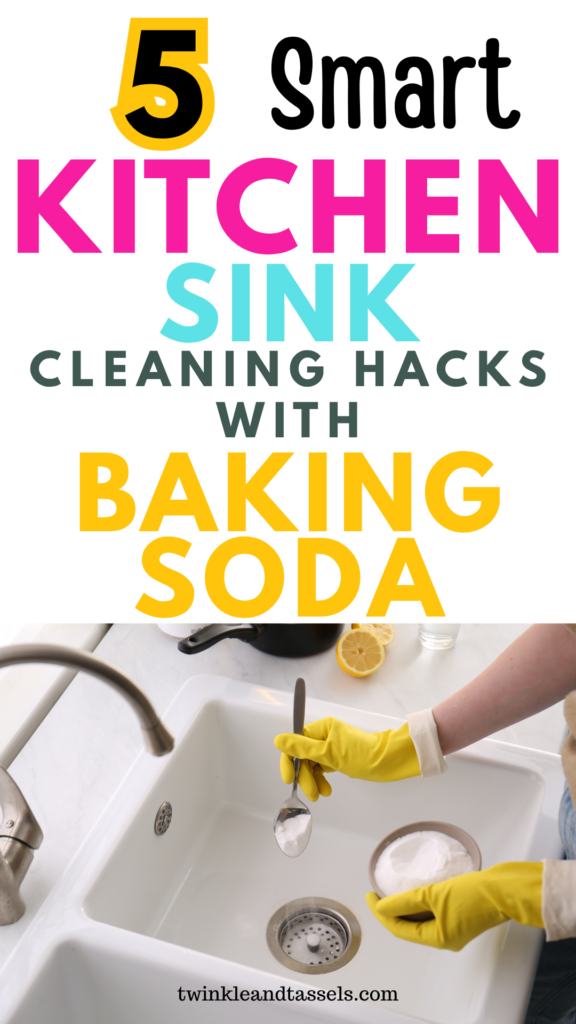 clean kitchen sink with baking soda
