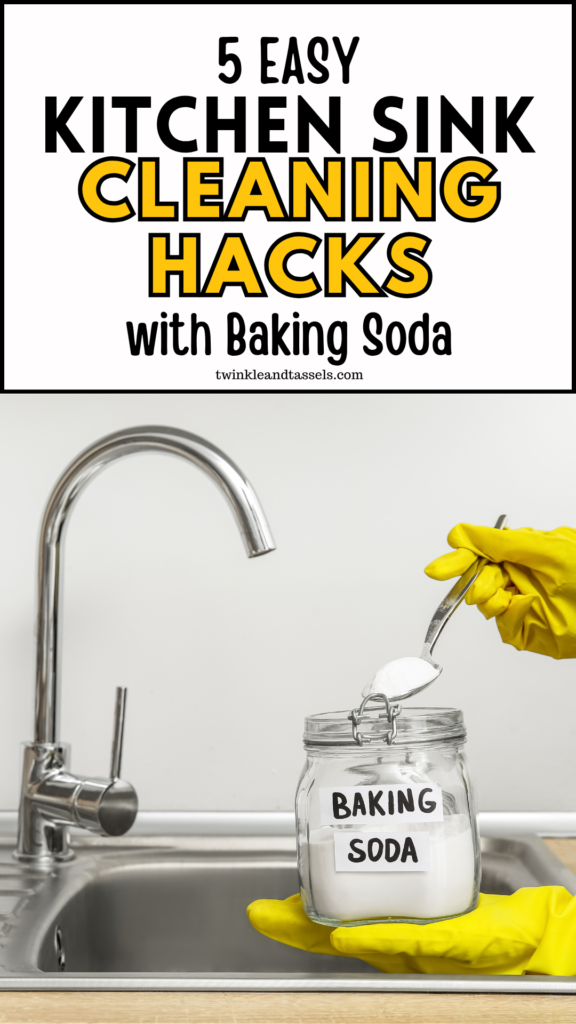 clean kitchen sink with baking soda