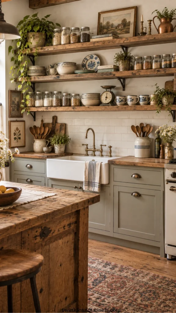 rustic open kitchen shelf ideas