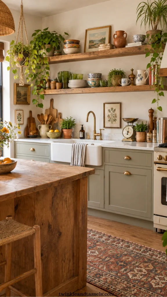boho open kitchen shelve idea